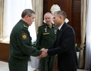 Рабочая встреча начальника Генерального штаба Вооружённых Сил – первого заместителя министра обороны Российской Федерации генерала армии  Валерия Герасимова и заместителя министра обороны Российской Федерации генерал-полковника Александра Фомина с заместителем министра обороны – начальником Генерального штаба вооружённых сил Туркменистана полковником Акмуратом Анеметовым. 