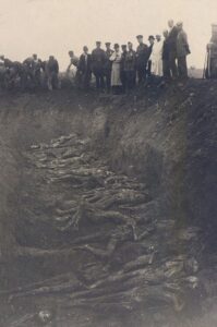 Фотография расстрелянных немцами советских граждан, обнаруженных  в районе города Сокаль Львовской области после его освобождения.
