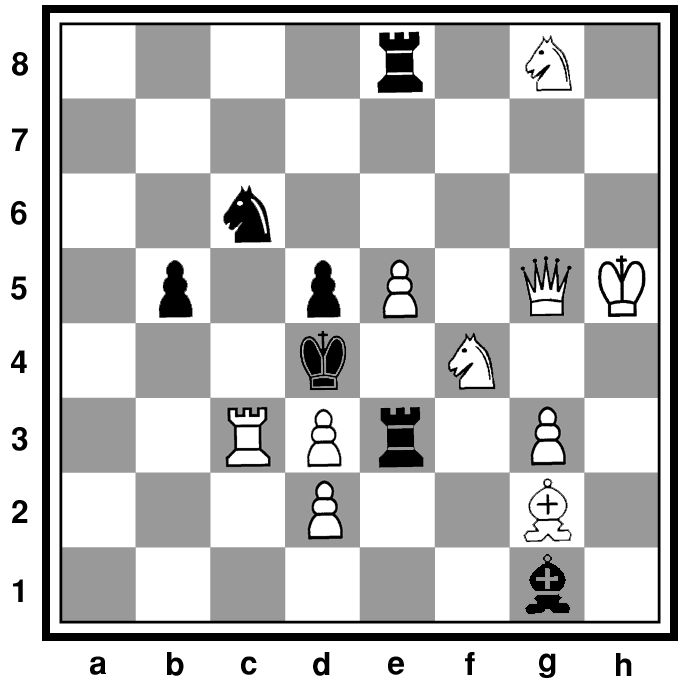 Задание № 8 Мат в 3 хода Белые: Крh5, Фg5, Лс3, Сg2, Kf4, Kg8, пп. d2, d3, e5, g3 (10). Чёрные: Крd4, Ле3, Ле8, Сg1, Kc6, пп. b5, d5 (7).