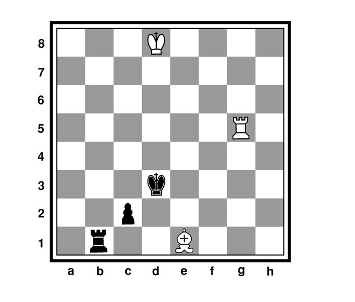 Задание № 19 Ничья Белые: Крd8, Ce1, Лg5 (3) Чёрные: Крd3, Лb1, п. с2 (3)