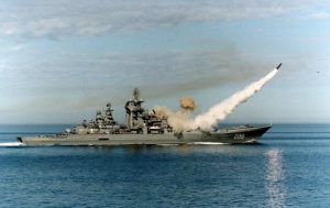 Пуск ПКР «Гранит» с ракетного крейсера «Пётр Великий».